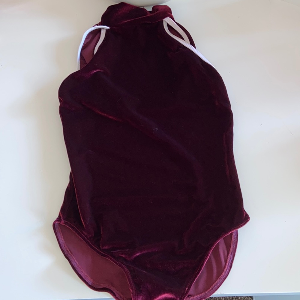Girls large velvet maroon & white cutout leotard